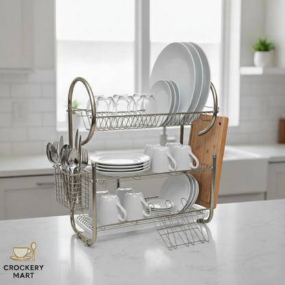 Double-Layer Dish Drain Rack – Household Metal Kitchen Storage Organizer